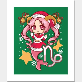 Chib Zodiac Capricorn Santa Claus Girl Manga Kawaii Posters and Art